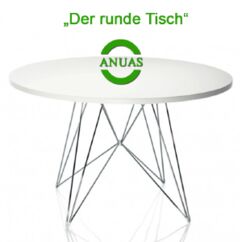 Bild zeigt einen runden Tisch mit ANUAS Logo