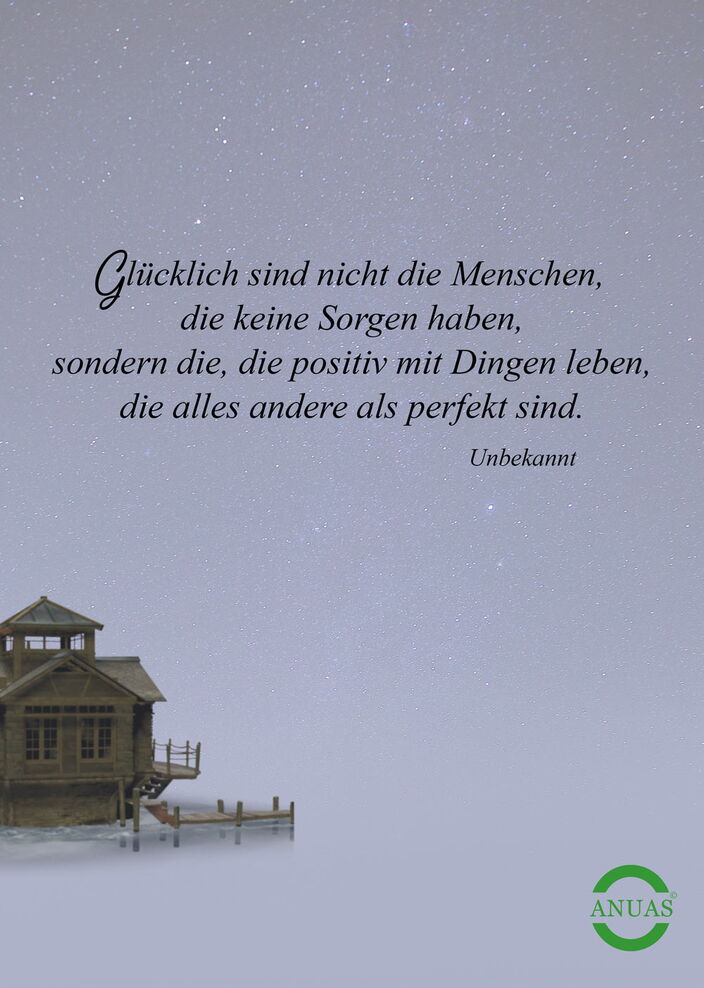 Sinnspruchkarte mit Spruch und Haus am See