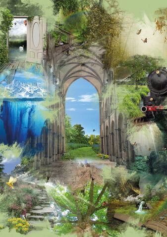 Bild zeigt die Vorderseite vom Cover Imaginations-Arbeits-Heft (Collage aus einzelnen Bildern)