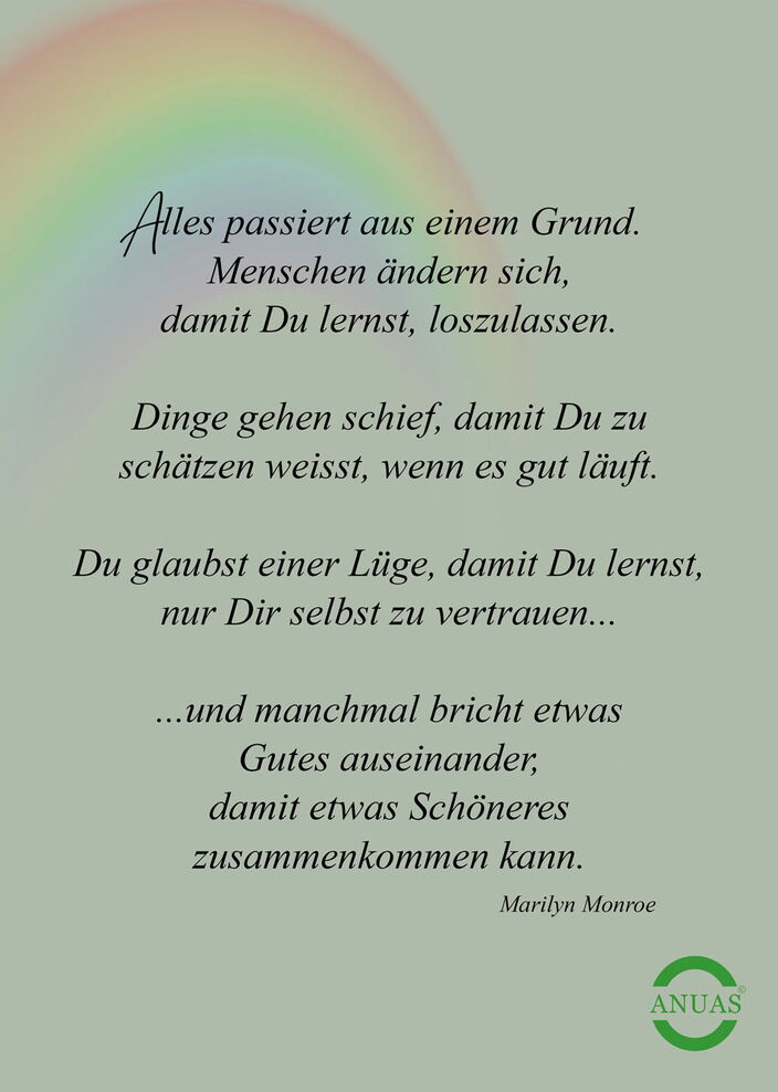 Sinnspruchkarte mit Spruch und Regenbogen