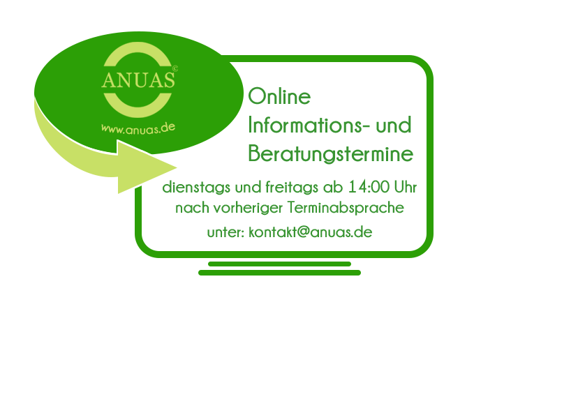 Grafik mit ANUAS Logo und dem Schriftzug: "Online Informations- und Beratungstermine"